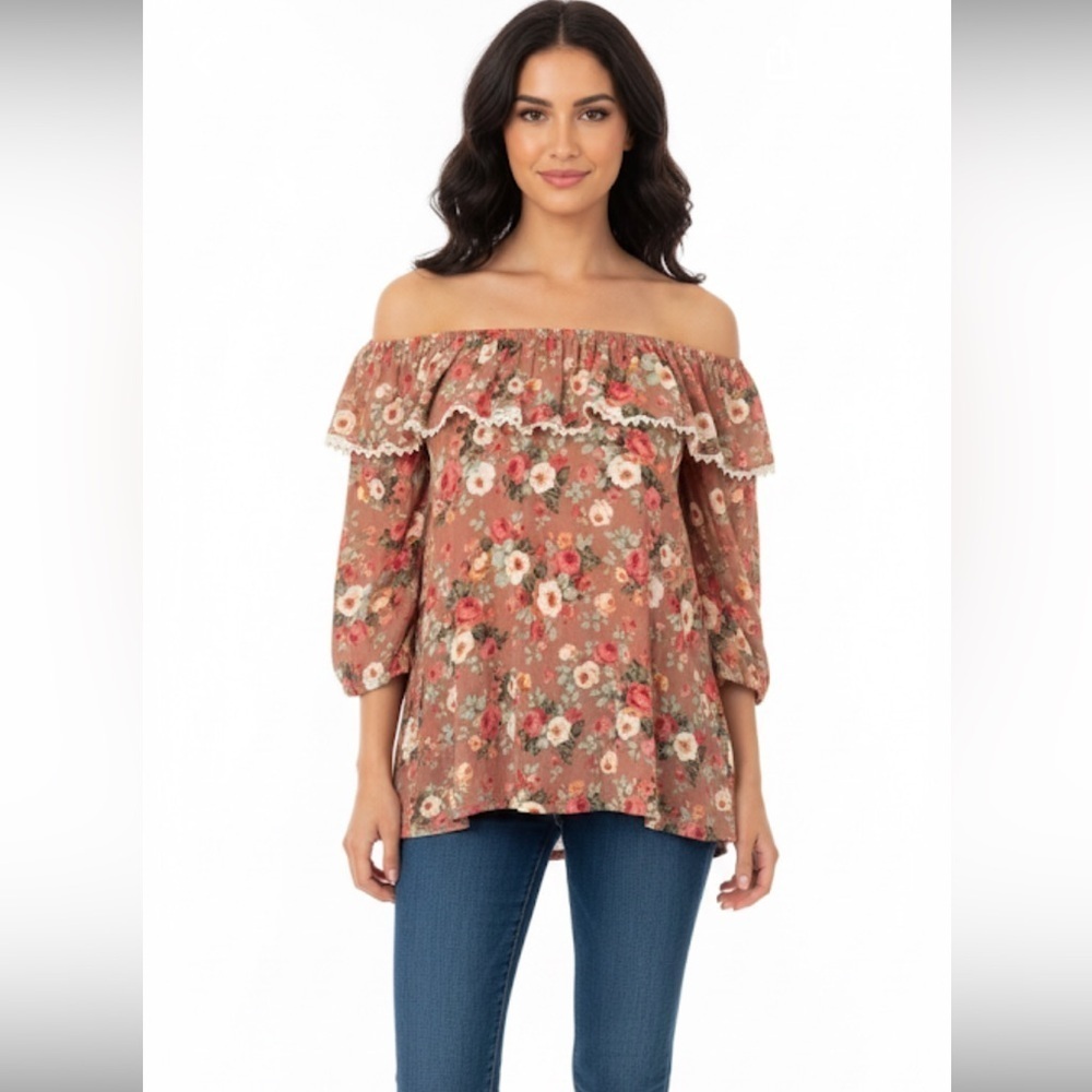 Kori size large floral off shoulder boho top